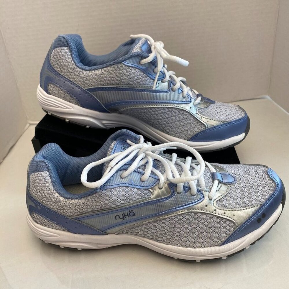 Ryka Dash Women’s Walking Sneakers Blue Silver Mesh Lace Up Shoes Size 7.5